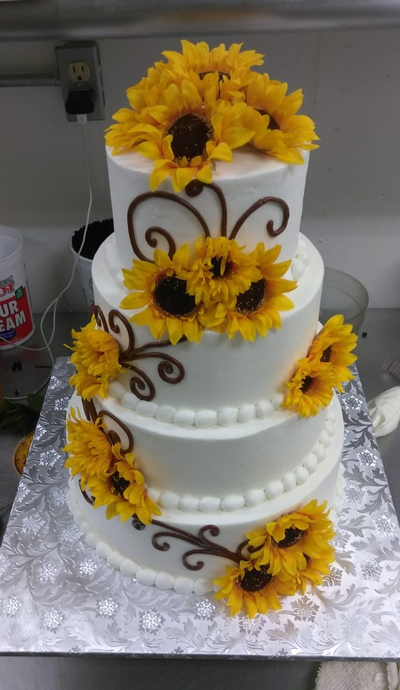 Tiered sunflower cake
